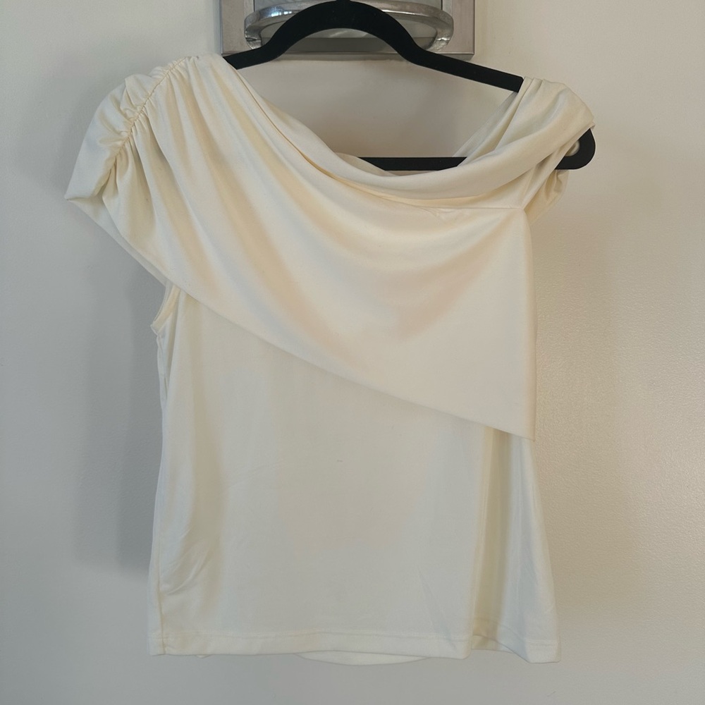 Mango Cream Asymmetrical Sleeveless Blouse